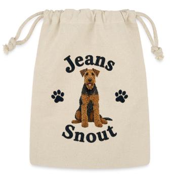 Airedale Terrier Denim Patch Art - Reusable Gift Bag - Natural - Front
