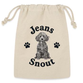 Gray Poodle Denim Patch Art - Reusable Gift Bag - Natural - Front