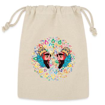 Twin Crowned Faces Mandala - Reusable Gift Bag - Natural - Front