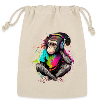 Fun Loving Monkey Immersed in Music Unique cartoon - Reusable Gift Bag - Natural - Front