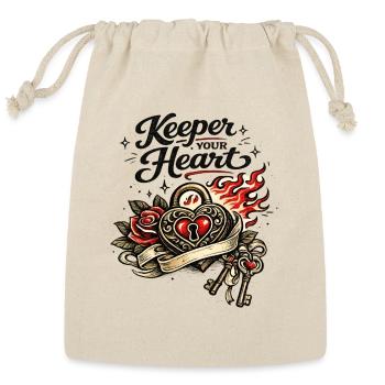 Keeper of Your Heart Retro Valentine Padlock - Reusable Gift Bag - Natural - Front