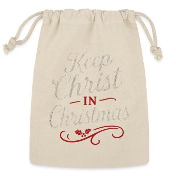 Keep Christ in Christmas – Christian Holiday Quote - Reusable Gift Bag - Natural - Front