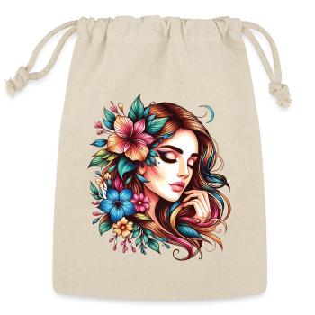 Beautiful girl's face with flowers - Reusable Gift Bag - Natural - Front