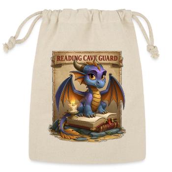 Reading Cave Guard Cute Fantasy Book Dragon - Reusable Gift Bag - Natural - Front
