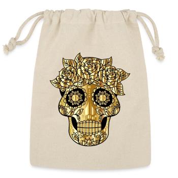Golden Sugar Skull Floral Crown - Reusable Gift Bag - Natural - Front