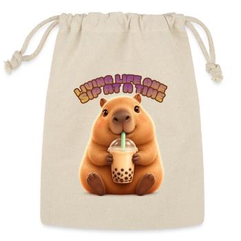 Sip Life Capybara Bubble Tea - Reusable Gift Bag - Natural - Front