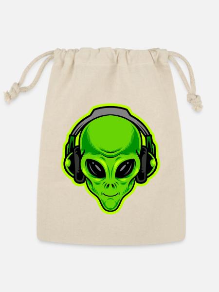 Neon Green Alien Headphones - Reusable Gift Bag - Natural