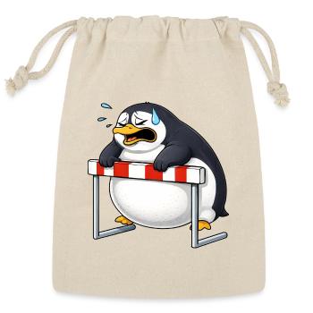 Cute penguin cartoon funny unsporty hurdles runnin - Reusable Gift Bag - Natural - Front