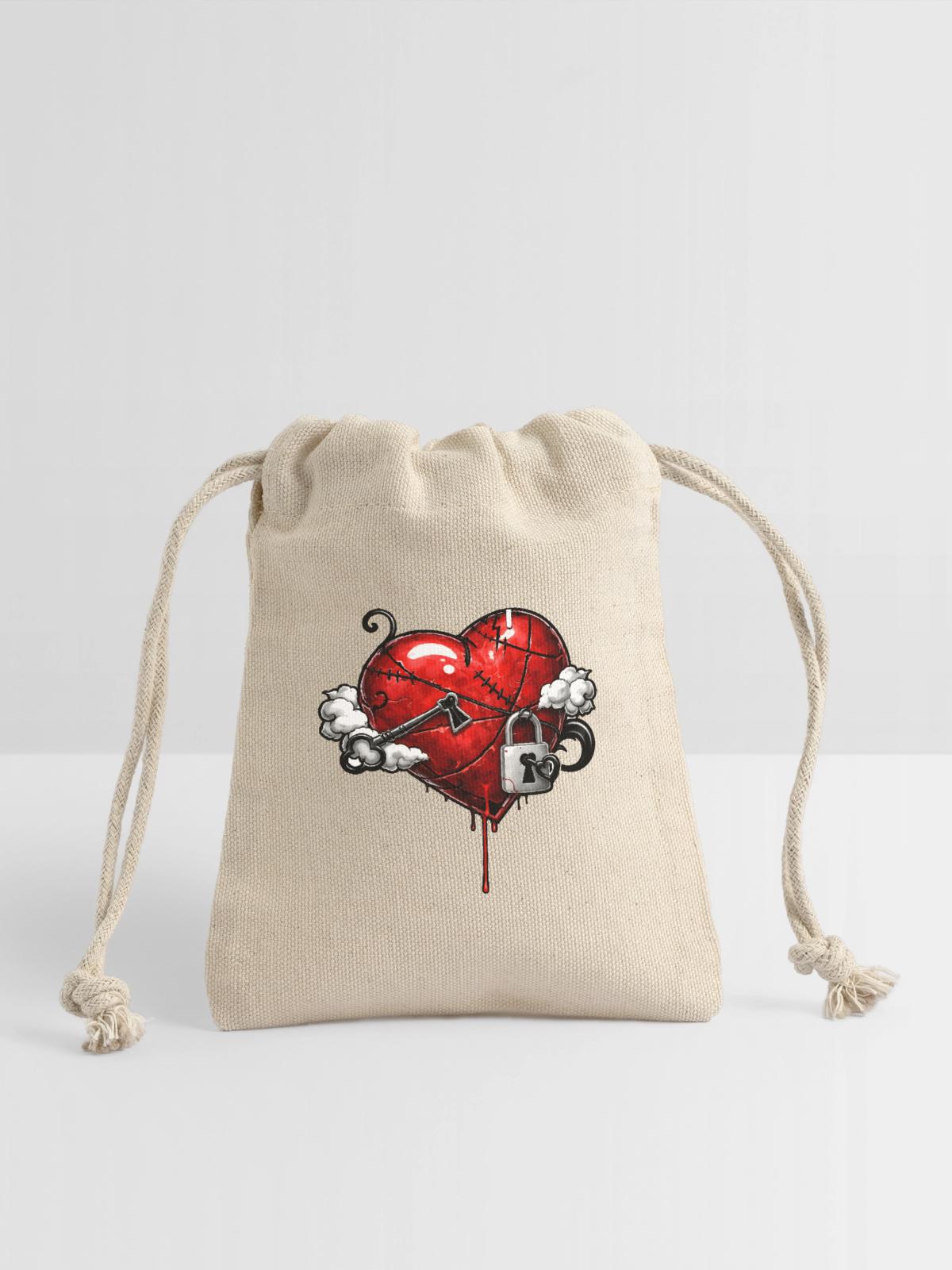 Scarred Heart with Lock - Reusable Gift Bag - Natural - Front