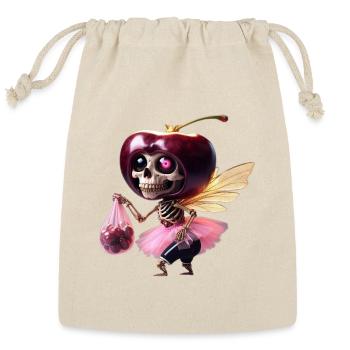 Cherry Skull Fairy – Creepy Cute Skeleton Art - Reusable Gift Bag - Natural - Front