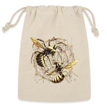 Golden Bee and Spider Web Art - Reusable Gift Bag - Natural - Front