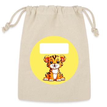 Name Sticker - Little Saber-toothed tiger - Reusable Gift Bag - Natural - Front