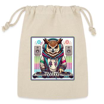 Owl DJ Design - Reusable Gift Bag - Natural - Front