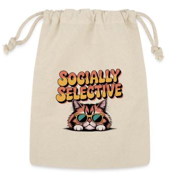 Funny Sarcastic Cat Socially Selective - Reusable Gift Bag - Natural - Front