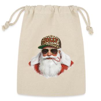 Leopard Santa Jolly Cap - Reusable Gift Bag - Natural - Front