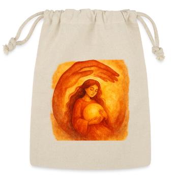 Golden Girl Holding Light Warm Protective art  - Reusable Gift Bag - Natural - Front