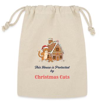 Gingerbread House Guard Cats - Reusable Gift Bag - Natural - Front