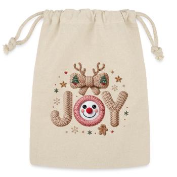 Joy Knitted Holiday Illustration - Reusable Gift Bag - Natural - Front