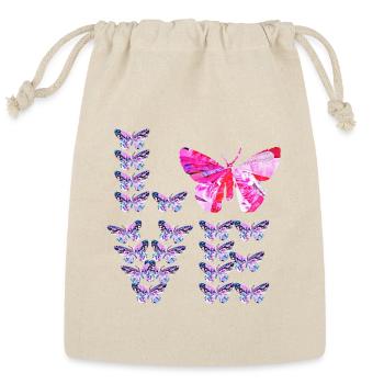 unique collage art BUTTERFLIES spelling LOVE - Reusable Gift Bag - Natural - Front
