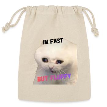 Funny Crying Cat Meme Fast and Fluffy  - Reusable Gift Bag - Natural - Front