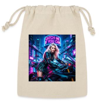 Cyberpunk Aesthetic Rebel — Neon Rider Presence - Reusable Gift Bag - Natural - Front