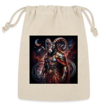 Aries Zodiac King - Celestial Warrior Ram Art - Reusable Gift Bag - Natural - Front