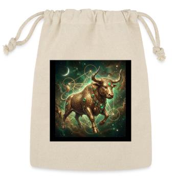 Taurus Zodiac King - Golden Celestial Bull Art - Reusable Gift Bag - Natural - Front