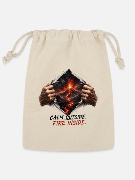 Calm Outside Fire Inside Ripped Chest Volcano Art - Reusable Gift Bag - Natural