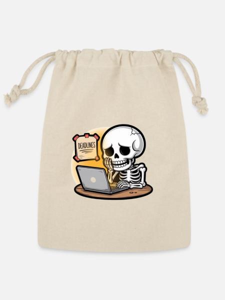 Deadline Skeleton at Laptop - Reusable Gift Bag - Natural