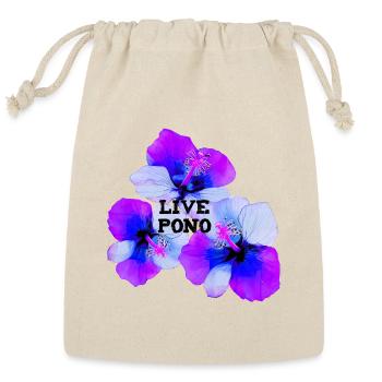 Live Pono Hawaiian Hibiscus Purple Blue Flowers - Reusable Gift Bag - Natural - Front