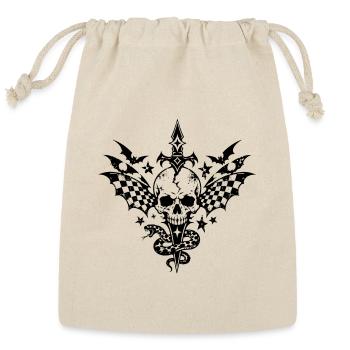 Winged Gothic Skull and Dagger Tattoo Flash - Reusable Gift Bag - Natural - Front