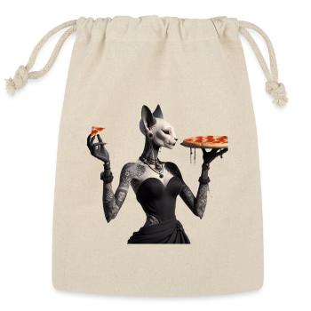 Gothic Tattooed Sphynx Cat – Dark Pizza Queen Art - Reusable Gift Bag - Natural - Front