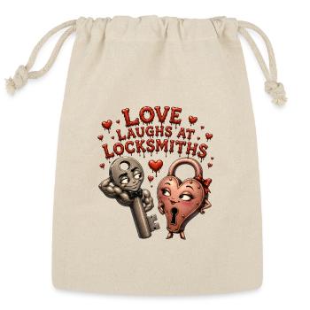 Love Laughs at Locksmiths - Funny Key Lock Couple  - Reusable Gift Bag - Natural - Front