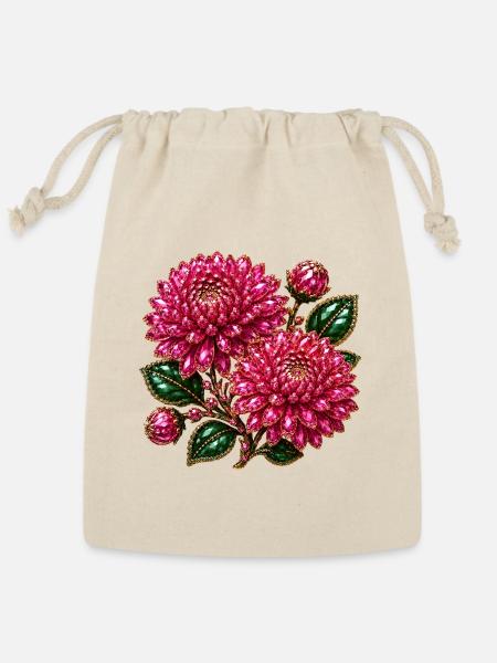 Crystal Pink Chrysanthemum Jewel - Reusable Gift Bag - Natural