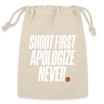 Shoot First Apologize Never Basketball Shooter - Reusable Gift Bag - Natural - Front