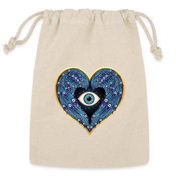 Evil Eye Sacred Heart Angel Wings - Reusable Gift Bag - Natural - Front