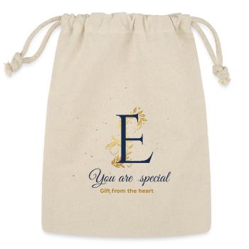 Elegant E with Gold Flourish - Reusable Gift Bag - Natural - Front