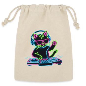 Neon DJ Cat – Retro Rave Party Vibe Design - Reusable Gift Bag - Natural - Front