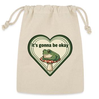 Okay Frog on Mushroom Heart - Reusable Gift Bag - Natural - Front