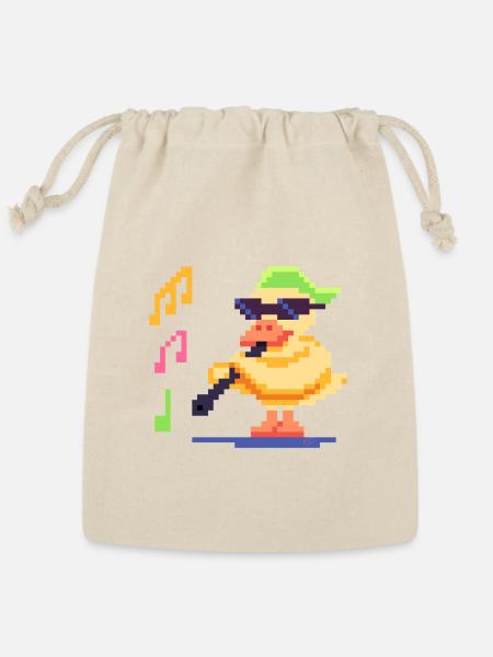 Pixel Art Duck with Sunglasses playing Music - Reusable Gift Bag - Natural