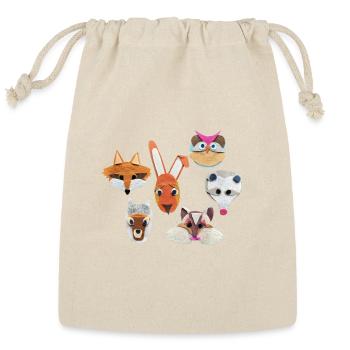 Whimsical Felt Animal Faces - Reusable Gift Bag - Natural - Front