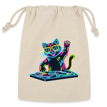Neon DJ Cat – Party Music Vibes with Shades - Reusable Gift Bag - Natural - Front