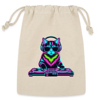 Cool DJ Cat – Neon Beats Vibe with Headphones - Reusable Gift Bag - Natural - Front