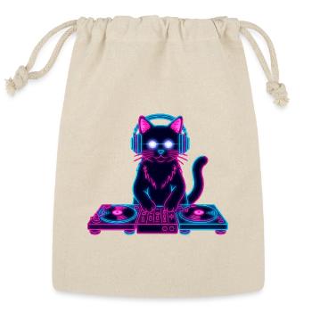 Glowing DJ Cat – Neon Party Club Vibe Design - Reusable Gift Bag - Natural - Front