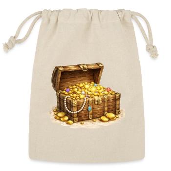 Treasure Chest with Gold Coins Illustration - Reusable Gift Bag - Natural - Front