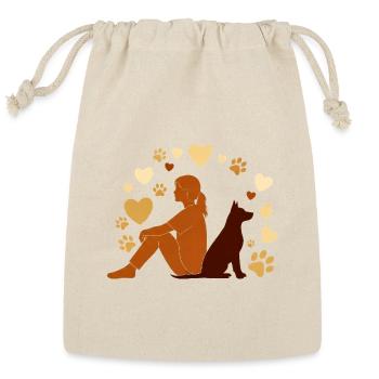 Golden Bond – Woman and Dog Silhouette Art - Reusable Gift Bag - Natural - Front