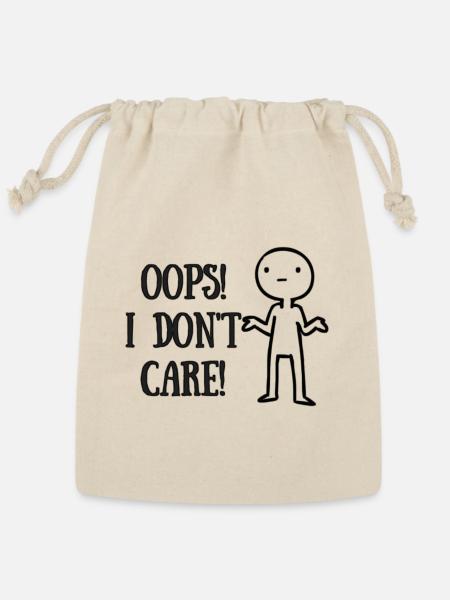 Oops I Don't Care Stick Figure - Reusable Gift Bag - Natural