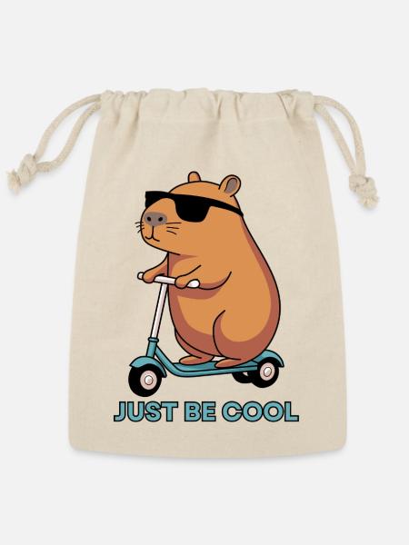 Beaver on Scooter Just Be Cool - Reusable Gift Bag - Natural