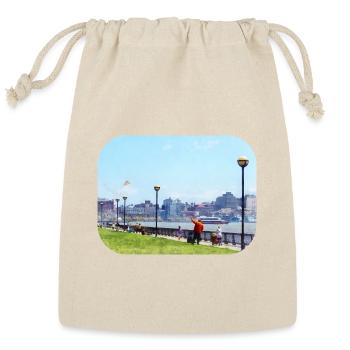Flying a Kite at Pier A Park Hoboken NJ - Reusable Gift Bag - Natural - Front