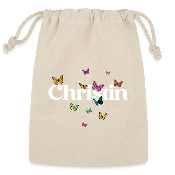 Colorful Butterfly with Girls Name CHRISTIN - Reusable Gift Bag - Natural - Front